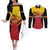 Papua New Guinea Rugby Custom Couples Matching Off The Shoulder Long Sleeve Dress and Long Sleeve Button Shirt Go PNG Hunters Polynesian Pattern - Polynesian Pride