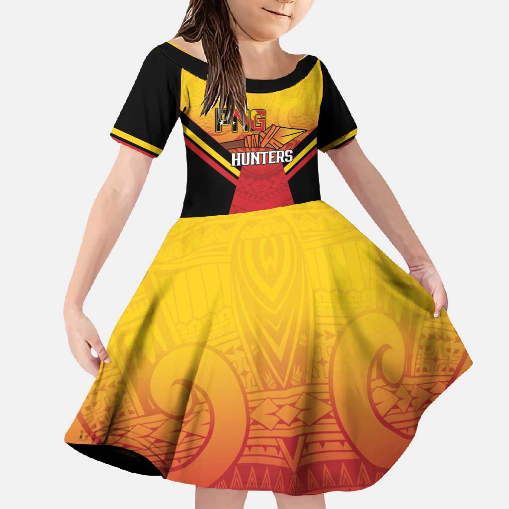 Papua New Guinea Rugby Custom Family Matching Off Shoulder Maxi Dress and Hawaiian Shirt Go PNG Hunters Polynesian Pattern LT14 Daughter's Dress Red - Polynesian Pride