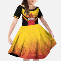 Papua New Guinea Rugby Custom Family Matching Off Shoulder Maxi Dress and Hawaiian Shirt Go PNG Hunters Polynesian Pattern LT14 Daughter's Dress Red - Polynesian Pride