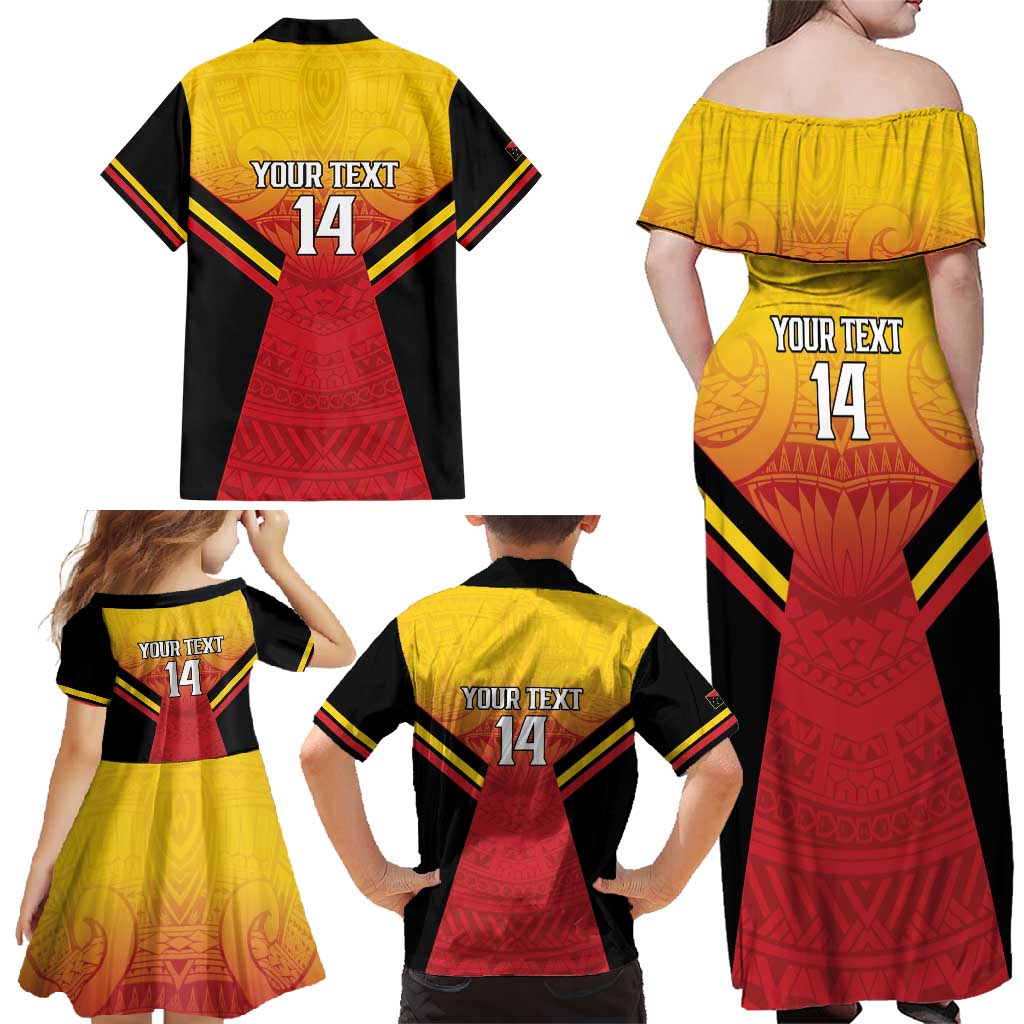 Papua New Guinea Rugby Custom Family Matching Off Shoulder Maxi Dress and Hawaiian Shirt Go PNG Hunters Polynesian Pattern LT14 - Polynesian Pride