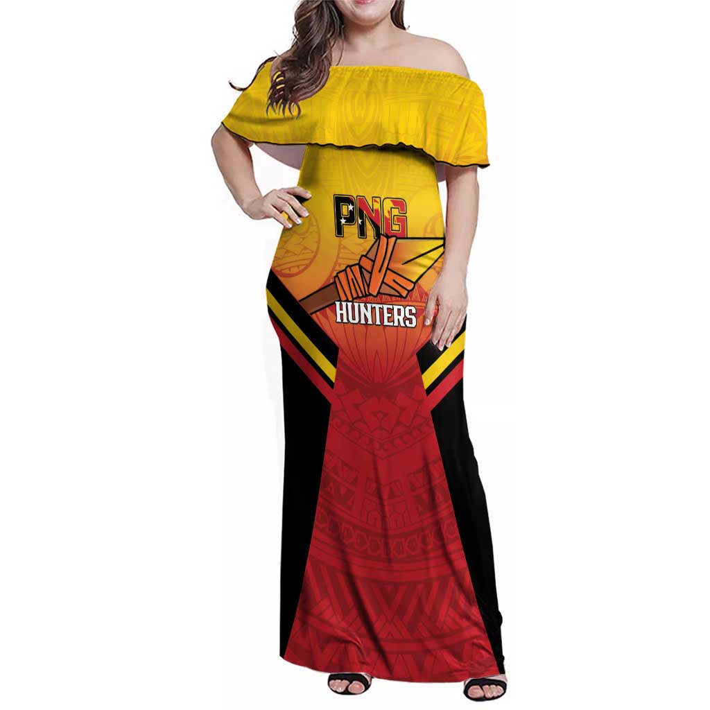 Papua New Guinea Rugby Custom Family Matching Off Shoulder Maxi Dress and Hawaiian Shirt Go PNG Hunters Polynesian Pattern LT14 Mom's Dress Red - Polynesian Pride