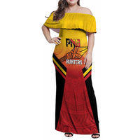 Papua New Guinea Rugby Custom Family Matching Off Shoulder Maxi Dress and Hawaiian Shirt Go PNG Hunters Polynesian Pattern LT14 Mom's Dress Red - Polynesian Pride