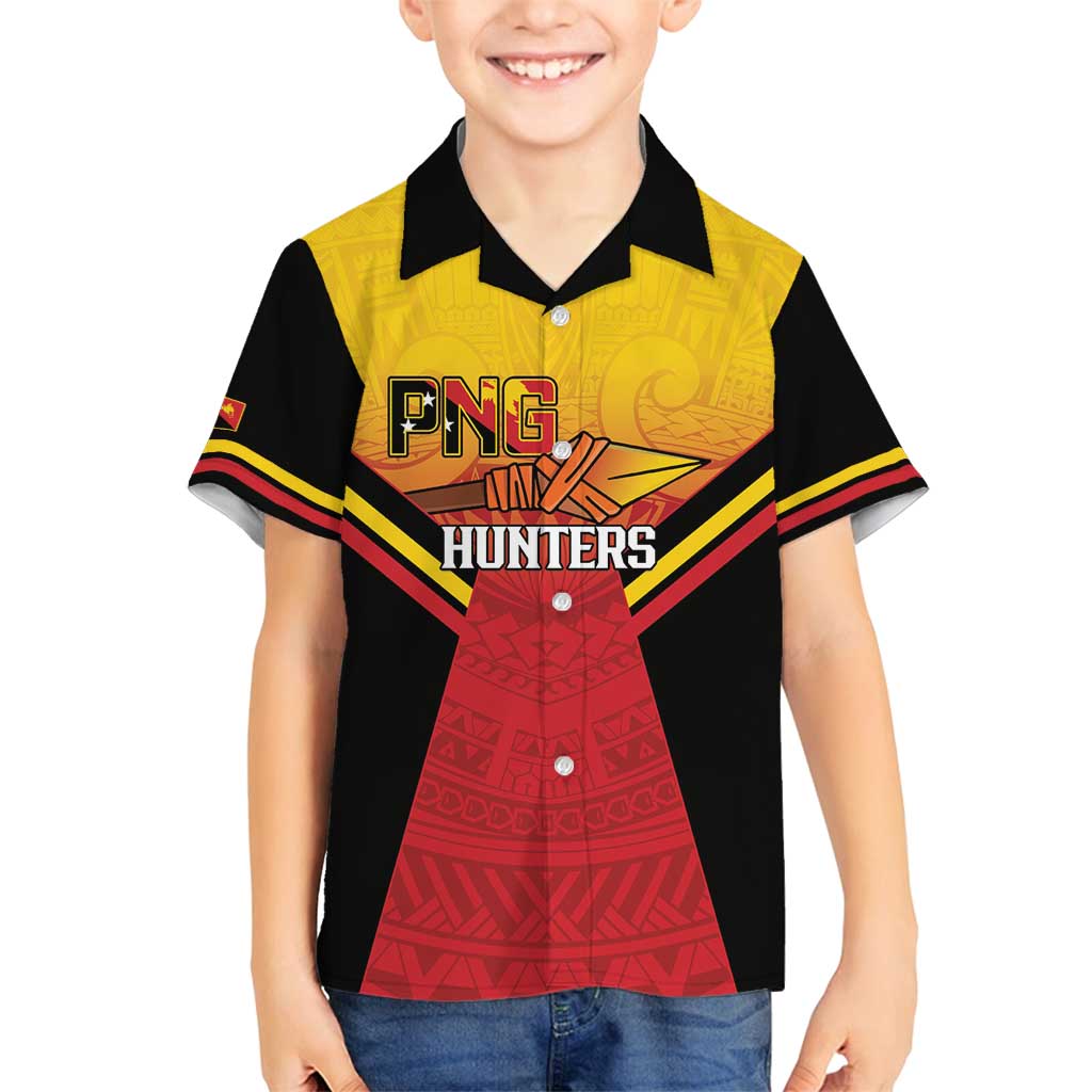 Papua New Guinea Rugby Custom Family Matching Off Shoulder Maxi Dress and Hawaiian Shirt Go PNG Hunters Polynesian Pattern LT14 Son's Shirt Red - Polynesian Pride