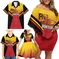 Papua New Guinea Rugby Custom Family Matching Off Shoulder Short Dress and Hawaiian Shirt Go PNG Hunters Polynesian Pattern LT14 - Polynesian Pride