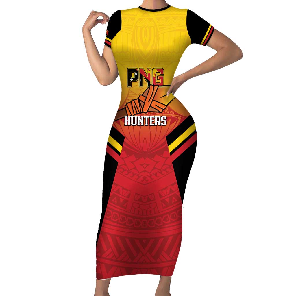 Papua New Guinea Rugby Custom Family Matching Short Sleeve Bodycon Dress and Hawaiian Shirt Go PNG Hunters Polynesian Pattern - Polynesian Pride