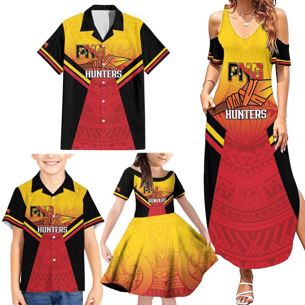 Papua New Guinea Rugby Custom Family Matching Summer Maxi Dress and Hawaiian Shirt Go PNG Hunters Polynesian Pattern LT14 - Polynesian Pride