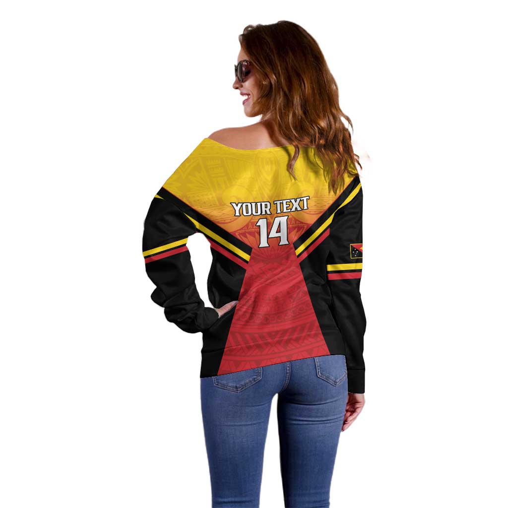 Papua New Guinea Rugby Custom Off Shoulder Sweater Go PNG Hunters Polynesian Pattern - Polynesian Pride