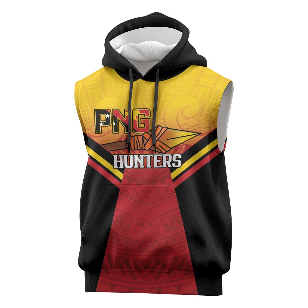 Papua New Guinea Rugby Custom Sleeveless Hoodie Go PNG Hunters Polynesian Pattern - Polynesian Pride
