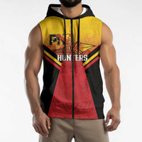 Papua New Guinea Rugby Custom Sleeveless Zip Hoodie Go PNG Hunters Polynesian Pattern - Polynesian Pride