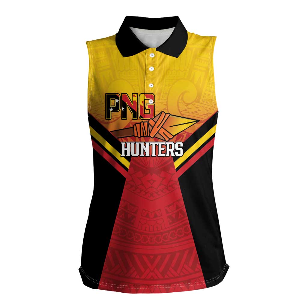 Papua New Guinea Rugby Custom Women Sleeveless Polo Shirt Go PNG Hunters Polynesian Pattern - Polynesian Pride