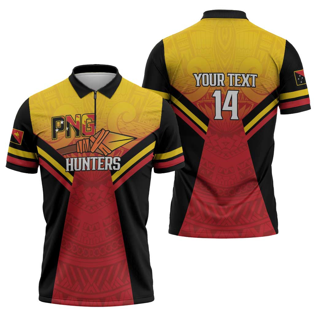 Papua New Guinea Rugby Custom Zipper Polo Shirt Go PNG Hunters Polynesian Pattern - Polynesian Pride