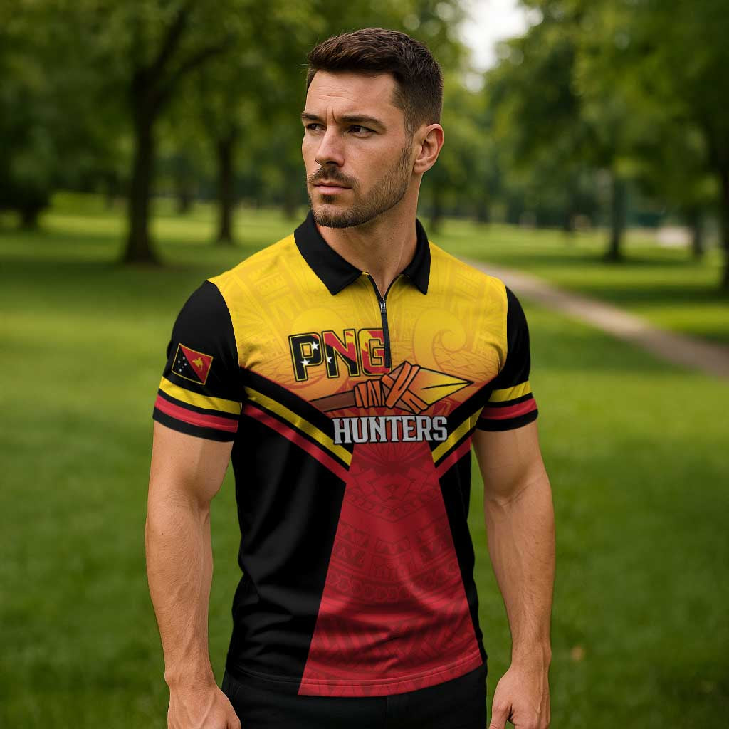 Papua New Guinea Rugby Custom Zipper Polo Shirt Go PNG Hunters Polynesian Pattern - Polynesian Pride