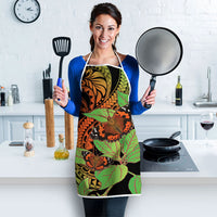 Kamehameha Butterfly Hawaii Apron Hawaiian Pulelehua Mamaki Orange Green Color