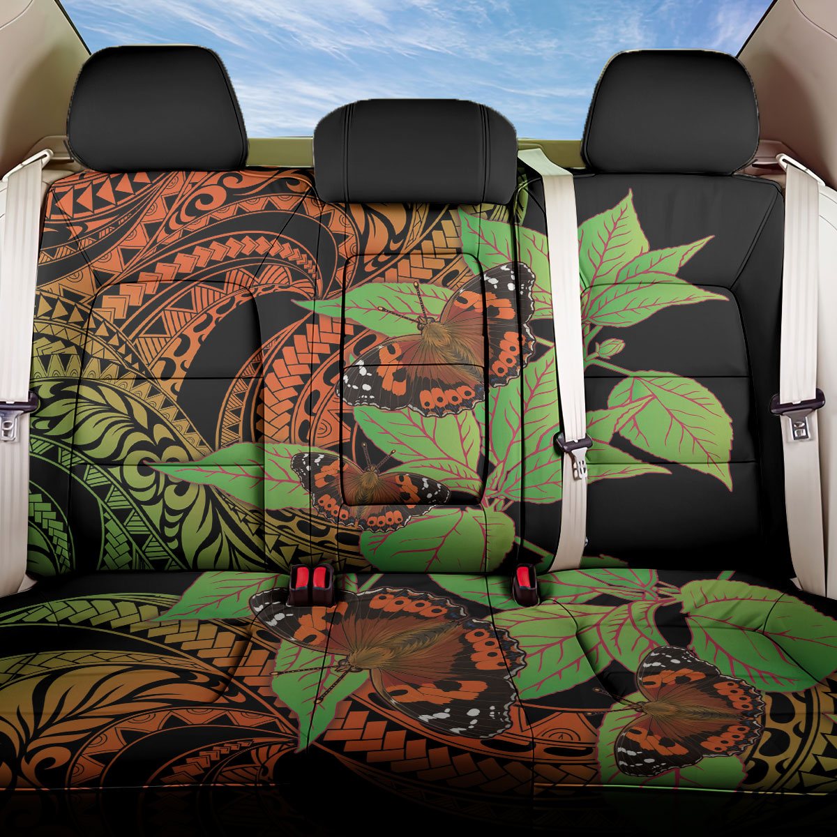 Kamehameha Butterfly Hawaii Back Car Seat Cover Hawaiian Pulelehua Mamaki Orange Green Color