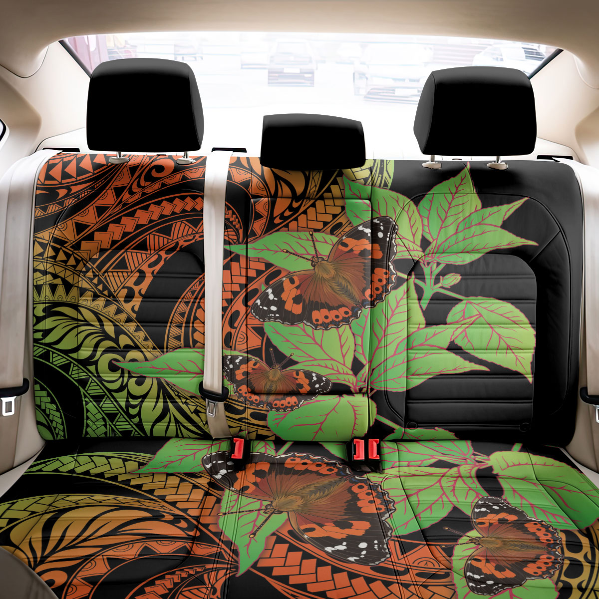 Kamehameha Butterfly Hawaii Back Car Seat Cover Hawaiian Pulelehua Mamaki Orange Green Color