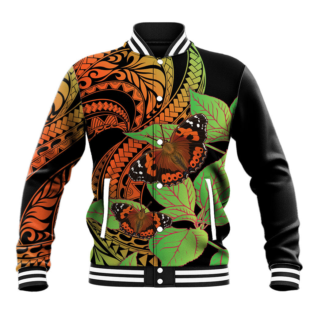 Kamehameha Butterfly Hawaii Baseball Jacket Hawaiian Pulelehua Mamaki Orange Green Color