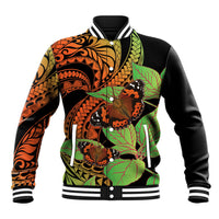 Kamehameha Butterfly Hawaii Baseball Jacket Hawaiian Pulelehua Mamaki Orange Green Color
