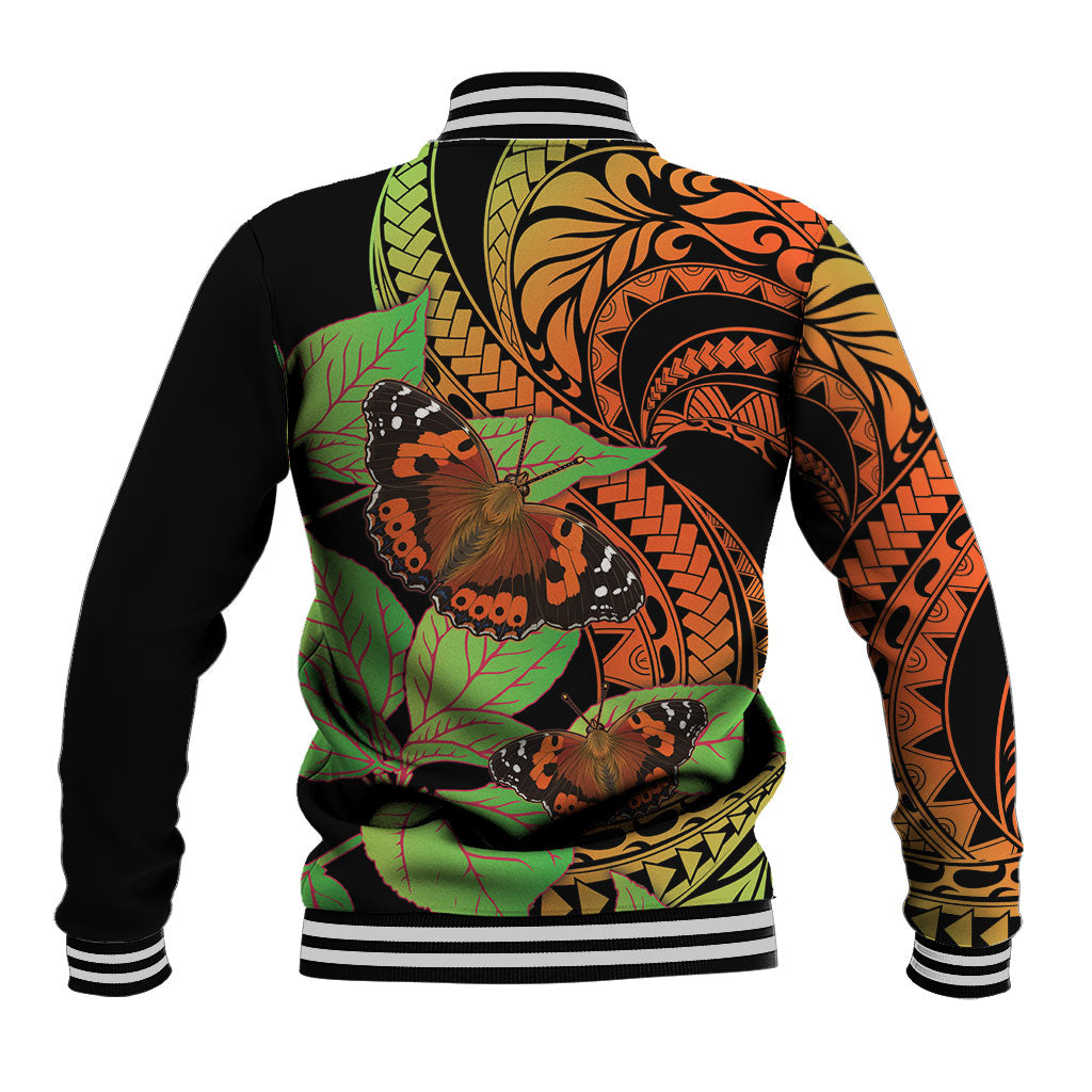 Kamehameha Butterfly Hawaii Baseball Jacket Hawaiian Pulelehua Mamaki Orange Green Color