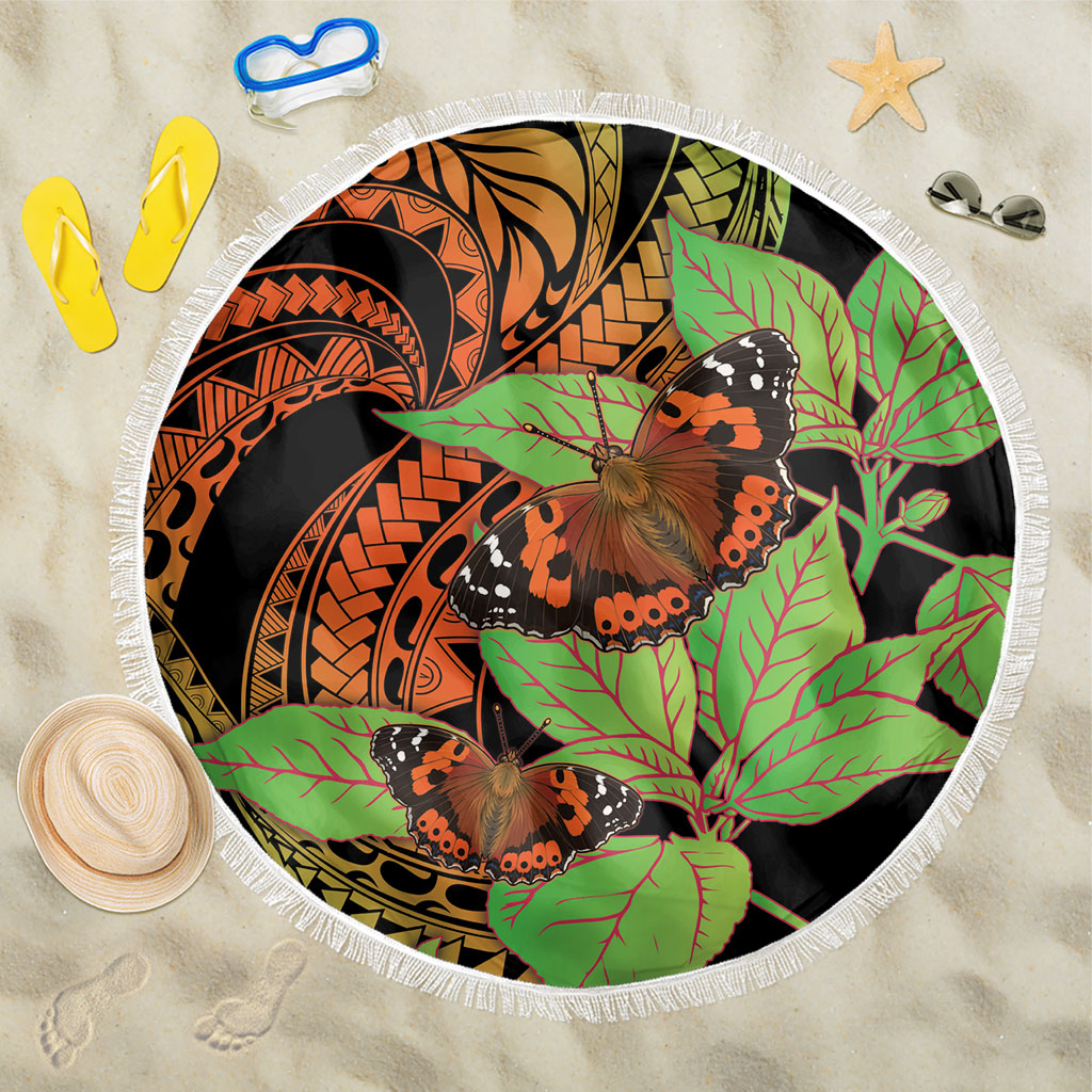 Kamehameha Butterfly Hawaii Beach Blanket Hawaiian Pulelehua Mamaki Orange Green Color