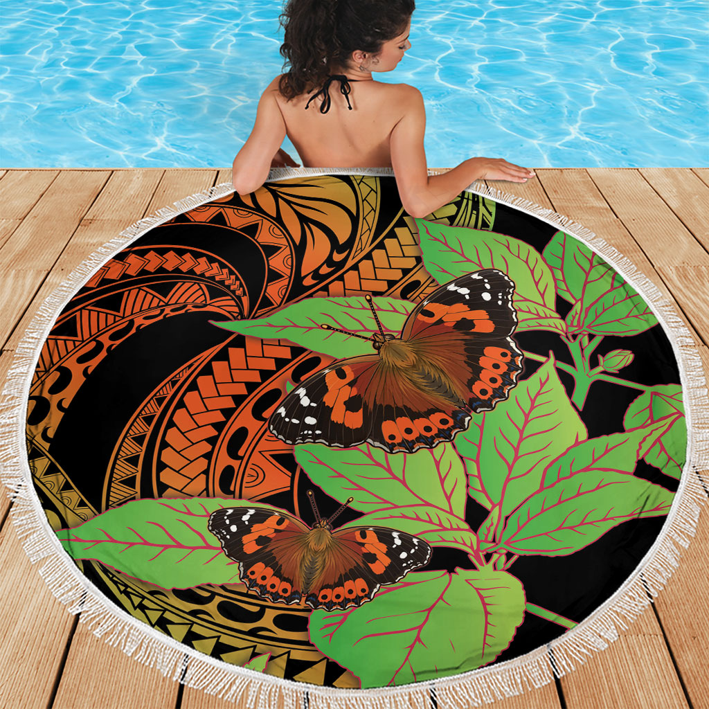Kamehameha Butterfly Hawaii Beach Blanket Hawaiian Pulelehua Mamaki Orange Green Color