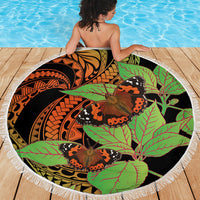 Kamehameha Butterfly Hawaii Beach Blanket Hawaiian Pulelehua Mamaki Orange Green Color