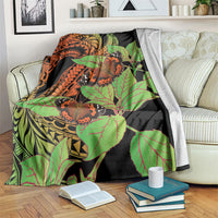 Kamehameha Butterfly Hawaii Blanket Hawaiian Pulelehua Mamaki Orange Green Color
