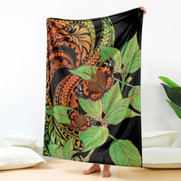 Kamehameha Butterfly Hawaii Blanket Hawaiian Pulelehua Mamaki Orange Green Color