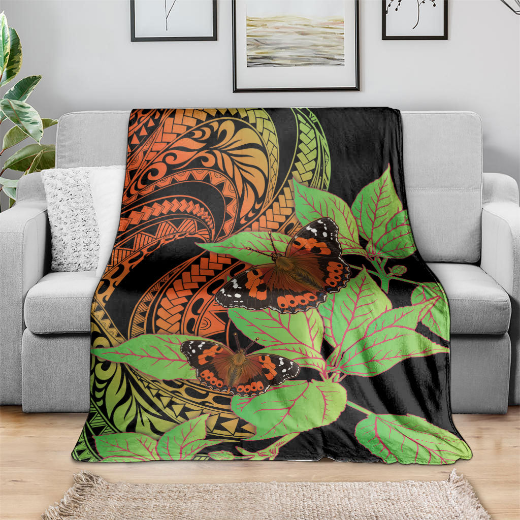 Kamehameha Butterfly Hawaii Blanket Hawaiian Pulelehua Mamaki Orange Green Color