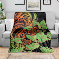 Kamehameha Butterfly Hawaii Blanket Hawaiian Pulelehua Mamaki Orange Green Color