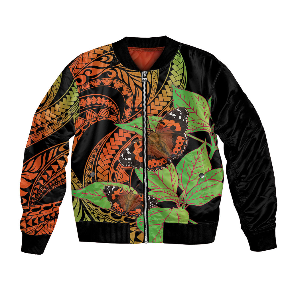 Kamehameha Butterfly Hawaii Bomber Jacket Hawaiian Pulelehua Mamaki Orange Green Color