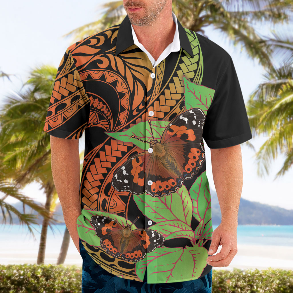Kamehameha Butterfly Hawaii Hawaiian Shirt Hawaiian Pulelehua Mamaki Orange Green Color