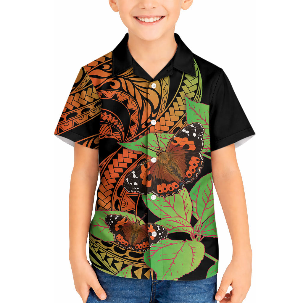 Kamehameha Butterfly Hawaii Hawaiian Shirt Hawaiian Pulelehua Mamaki Orange Green Color