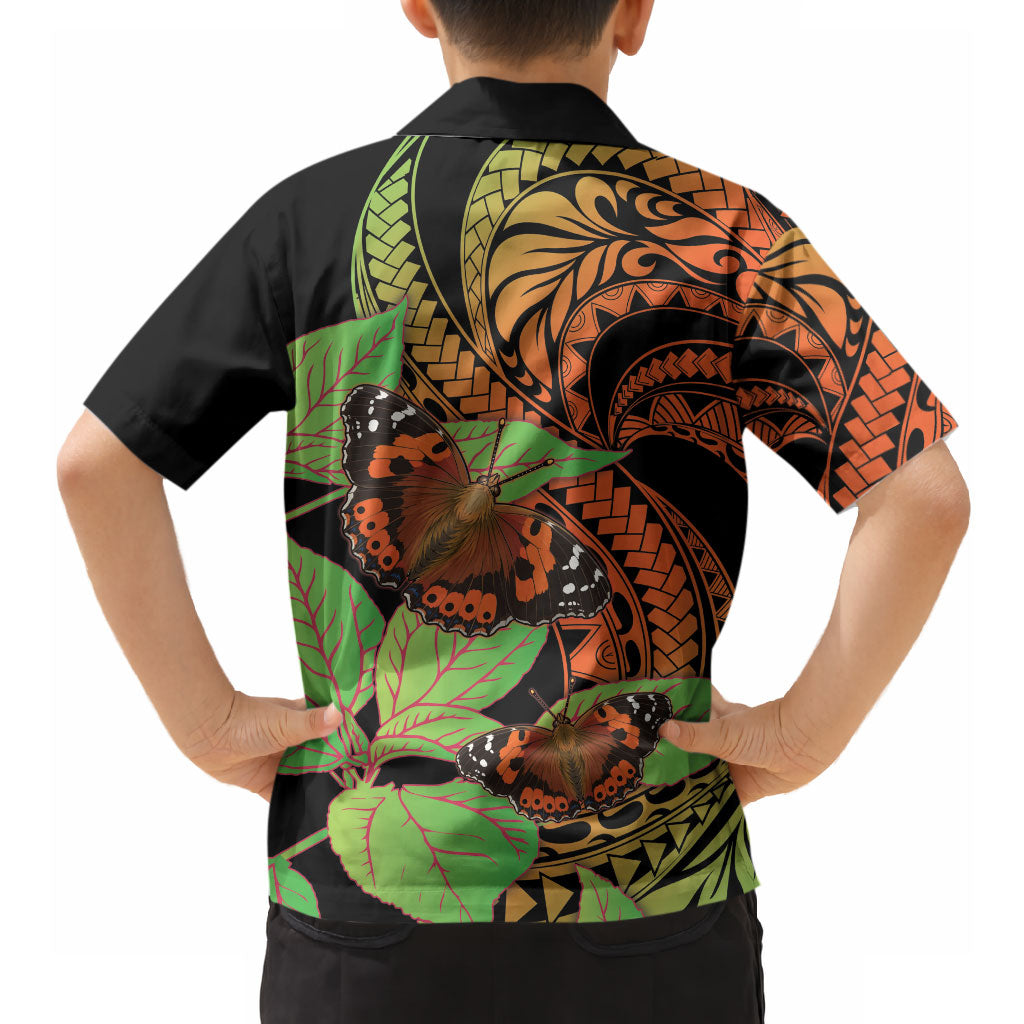 Kamehameha Butterfly Hawaii Hawaiian Shirt Hawaiian Pulelehua Mamaki Orange Green Color