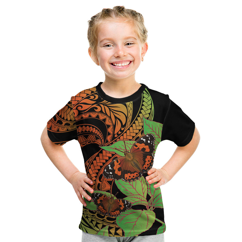 Kamehameha Butterfly Hawaii Kid T Shirt Hawaiian Pulelehua Mamaki Orange Green Color