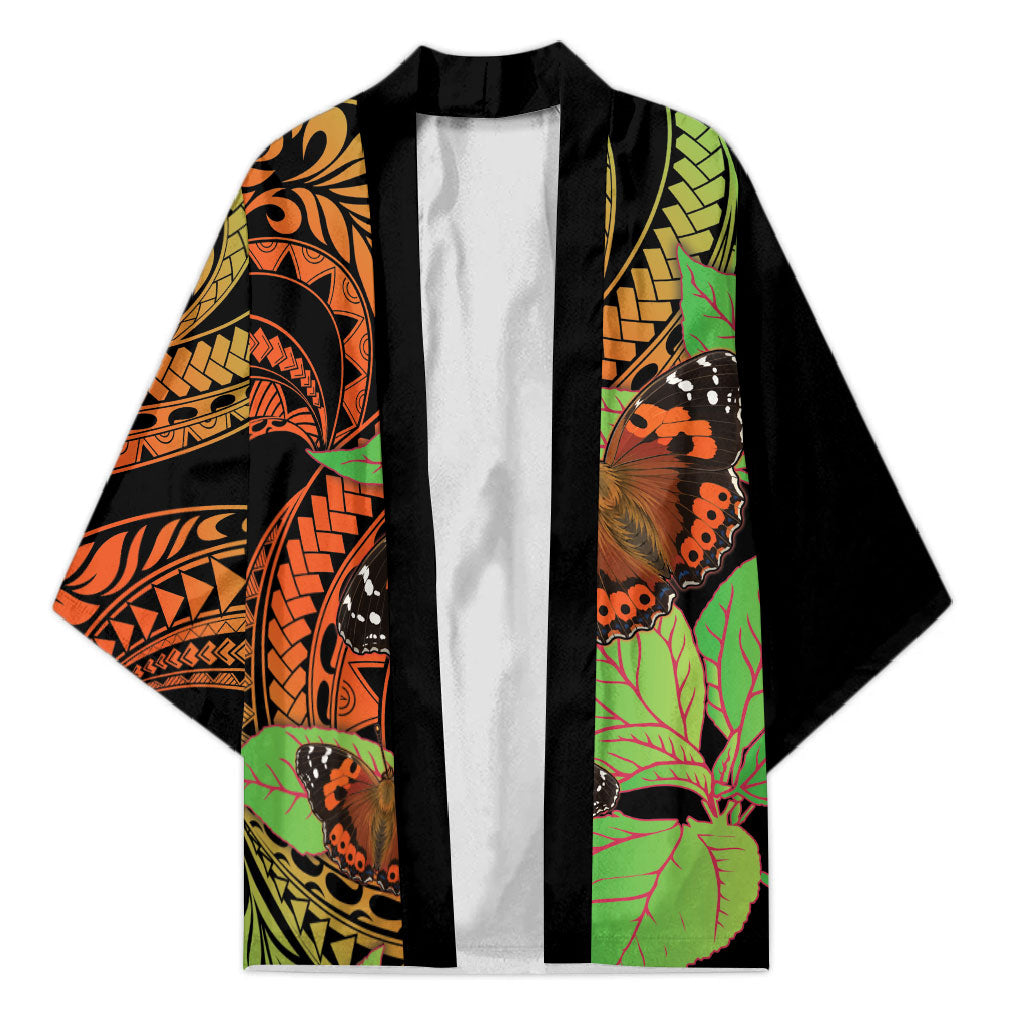 Kamehameha Butterfly Hawaii Kimono Hawaiian Pulelehua Mamaki Orange Green Color