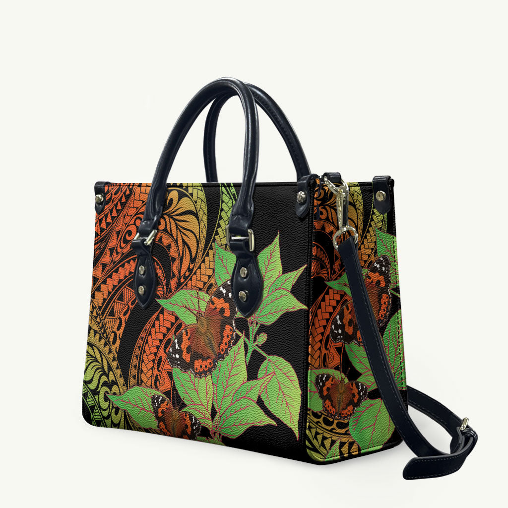 Kamehameha Butterfly Hawaii Leather Bag Hawaiian Pulelehua Mamaki Orange Green Color