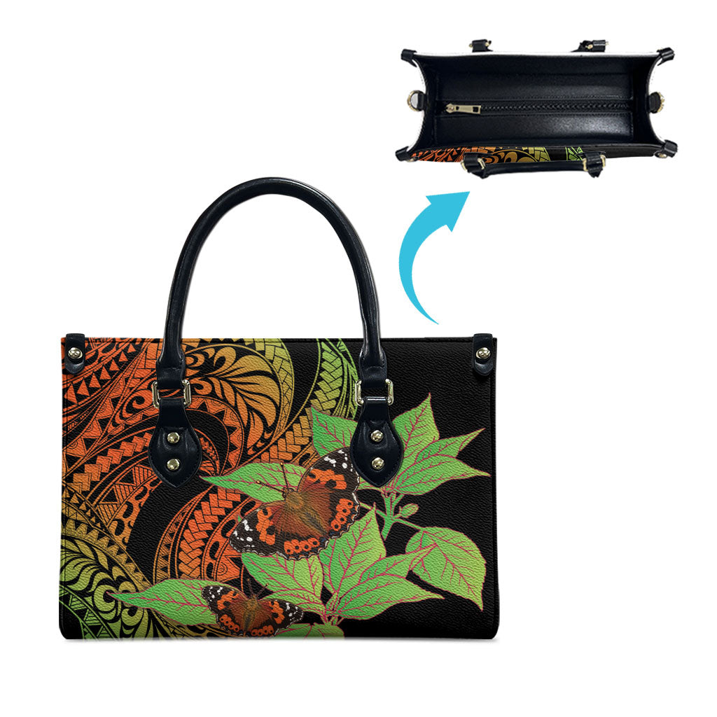 Kamehameha Butterfly Hawaii Leather Bag Hawaiian Pulelehua Mamaki Orange Green Color
