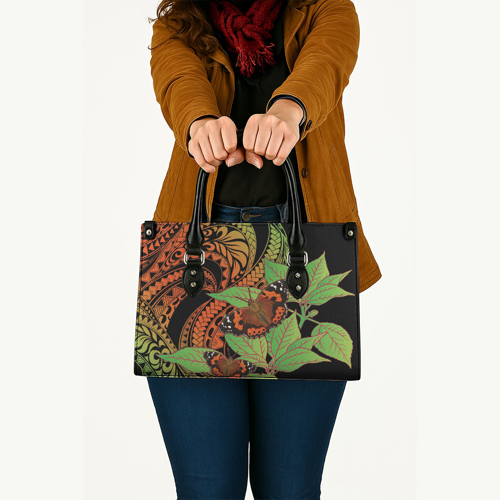 Kamehameha Butterfly Hawaii Leather Bag Hawaiian Pulelehua Mamaki Orange Green Color