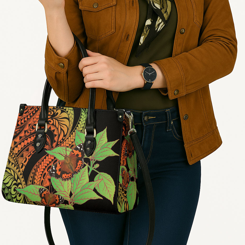 Kamehameha Butterfly Hawaii Leather Bag Hawaiian Pulelehua Mamaki Orange Green Color