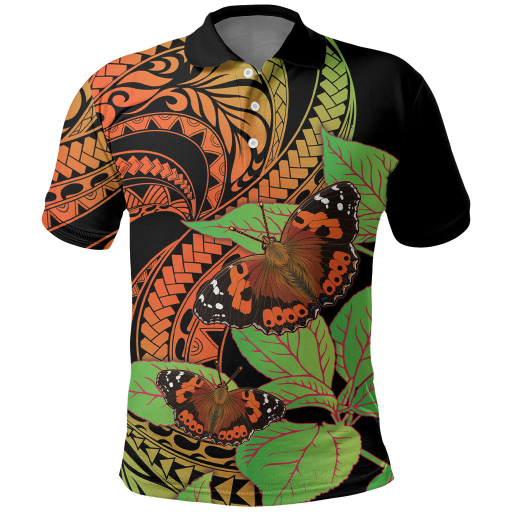 Kamehameha Butterfly Hawaii Polo Shirt Hawaiian Pulelehua Mamaki Orange Green Color