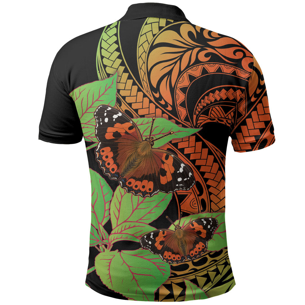 Kamehameha Butterfly Hawaii Polo Shirt Hawaiian Pulelehua Mamaki Orange Green Color