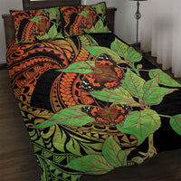 Kamehameha Butterfly Hawaii Quilt Bed Set Hawaiian Pulelehua Mamaki Orange Green Color