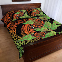 Kamehameha Butterfly Hawaii Quilt Bed Set Hawaiian Pulelehua Mamaki Orange Green Color