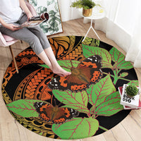 Kamehameha Butterfly Hawaii Round Carpet Hawaiian Pulelehua Mamaki Orange Green Color