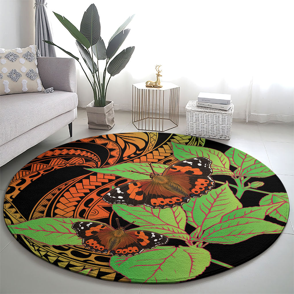 Kamehameha Butterfly Hawaii Round Carpet Hawaiian Pulelehua Mamaki Orange Green Color