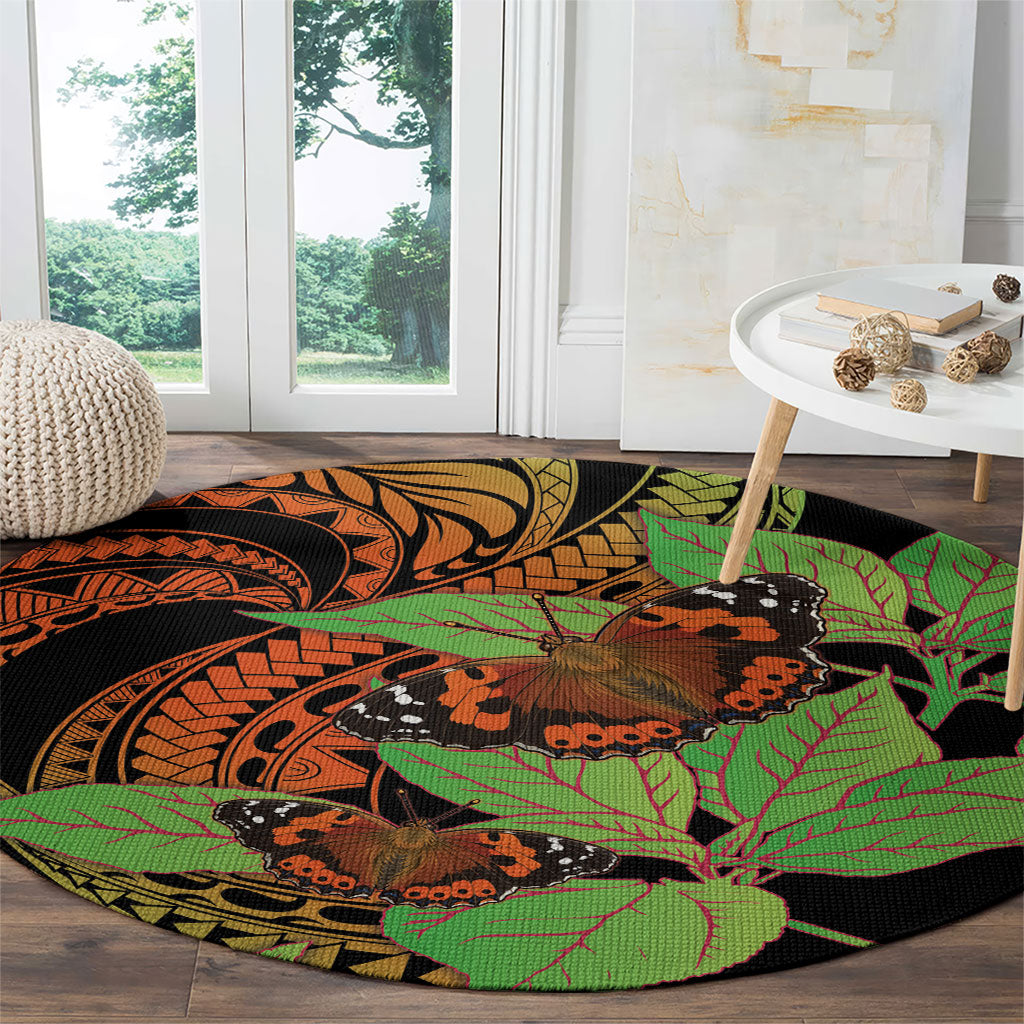 Kamehameha Butterfly Hawaii Round Carpet Hawaiian Pulelehua Mamaki Orange Green Color