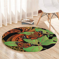 Kamehameha Butterfly Hawaii Round Carpet Hawaiian Pulelehua Mamaki Orange Green Color