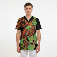 Kamehameha Butterfly Hawaii Scrub Top Hawaiian Pulelehua Mamaki Orange Green Color