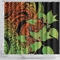 Kamehameha Butterfly Hawaii Shower Curtain Hawaiian Pulelehua Mamaki Orange Green Color