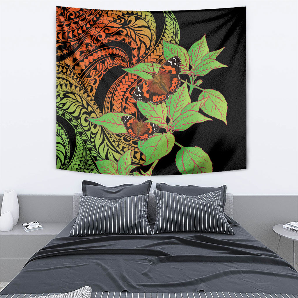 Kamehameha Butterfly Hawaii Tapestry Hawaiian Pulelehua Mamaki Orange Green Color
